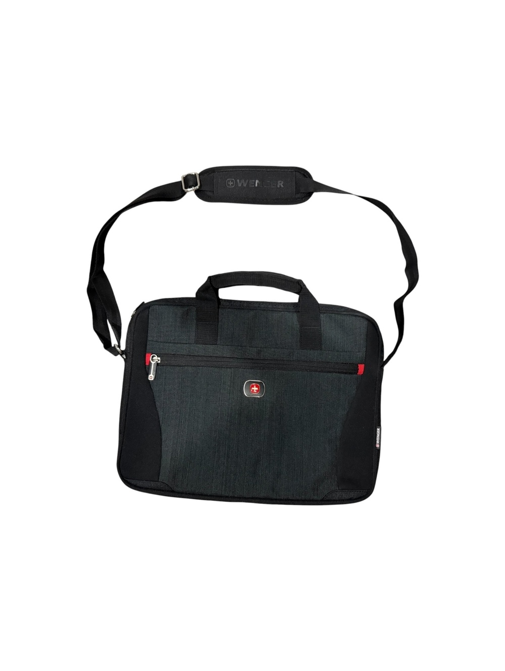Wenger Black Laptop Shoulder Bag with Handles and Zippered Front Pocket